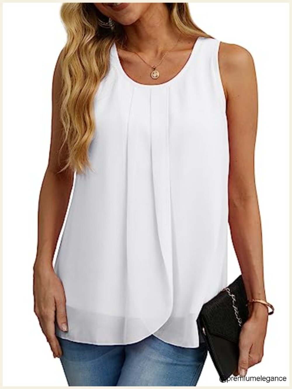 Women Sleeveless Chiffon Tank Top Double Layer Loose Casual Summer Blouse